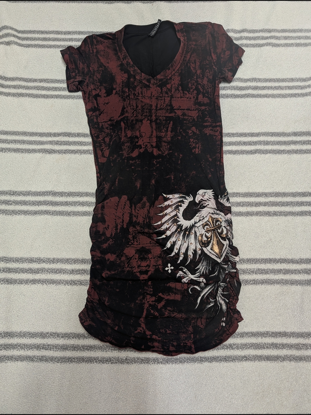 Affliction Black and Burgundy Graphic Mini Dress